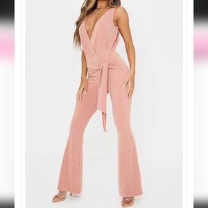 PLT Pink Rust Ring Detail Tie Waist Rib Jumpsuit Bell Bottom Style size US 6 🍑